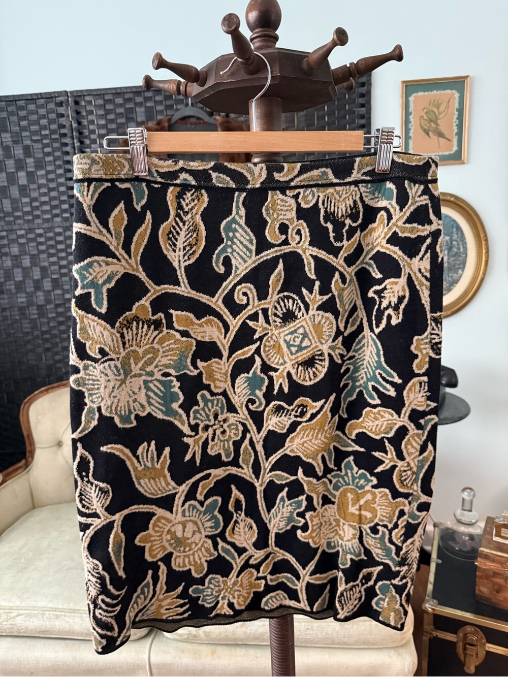 Peruvian Connection Floral Surabaya Floral Pima Skirt Sz L